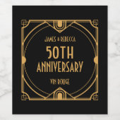 Art Deco Namen 50e bruiloft Jubileum Goud Zwart Wijn Etiket (Enkel label)