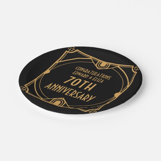 Art Deco Namen 70e bruiloft Jubileum Zwart Papieren Bordje (Gekanteld)