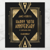 Art Deco Namen Happy 50th Jubileum Goud Zwart Wijn Etiket (Enkel label)