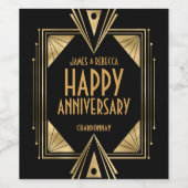 Art Deco Namen Happy Jubileum Goud Zwart Wijn Etiket (Enkel label)