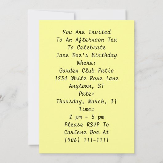 Art Deco namiddags Tea-uitnodigingen HIgh Kaart (Achterkant)