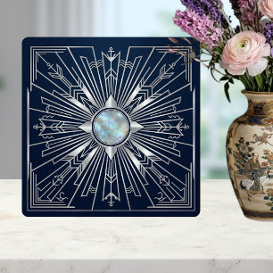 Art Deco Nauticale Zonneburst Marine Zilver Kerami Tegeltje