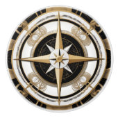 Art Deco Nautisch Kompas Roos Zwart Wit Goud Keramische Knop (Voorkant)
