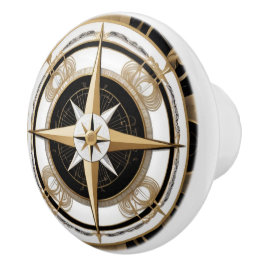 Art Deco Nautisch Kompas Roos Zwart Wit Goud Keramische Knop