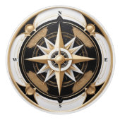 Art Deco Nautisch Kompas Roos Zwart Wit Goud Keramische Knop (Voorkant)