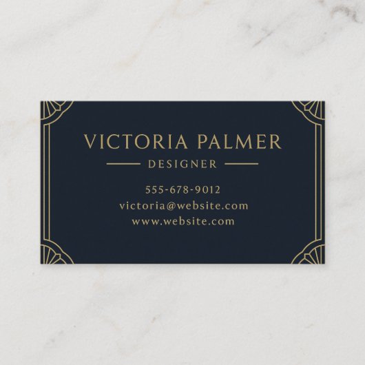 Art Deco Navy and Gold Luxury Business Card Visitekaartje (Voorkant)