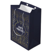 Art Deco  Navy Blauw en Gouden Gift Bag Medium Cadeauzakje (Voorkant Gekanteld)