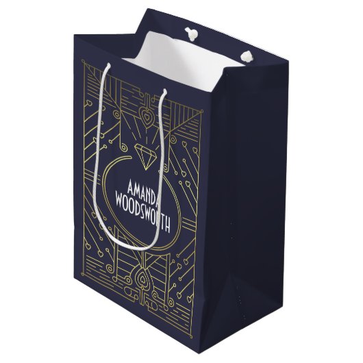 Art Deco  Navy Blauw en Gouden Gift Bag Medium Cadeauzakje (Voorkant Gekanteld)