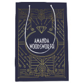 Art Deco  Navy Blauw en Gouden Gift Bag Medium Cadeauzakje (Voorkant)