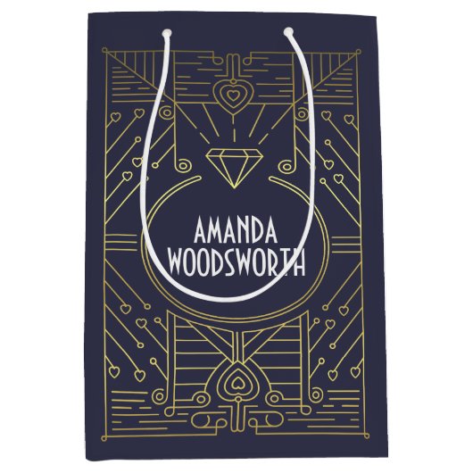 Art Deco  Navy Blauw en Gouden Gift Bag Medium Cadeauzakje (Voorkant)