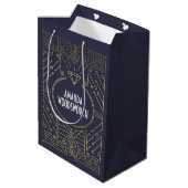Art Deco  Navy Blauw en Gouden Gift Bag Medium Cadeauzakje (Achterkant Gekanteld)