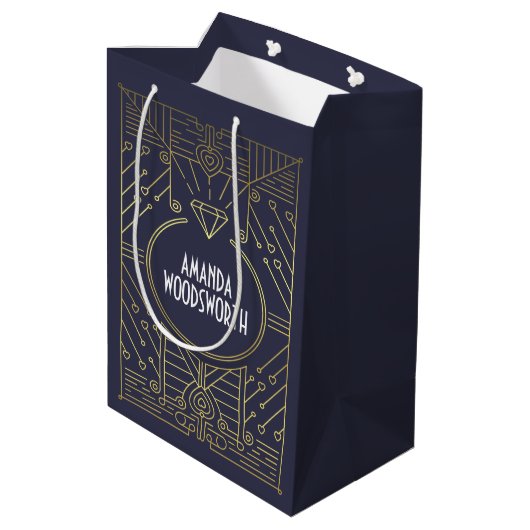 Art Deco  Navy Blauw en Gouden Gift Bag Medium Cadeauzakje (Achterkant Gekanteld)