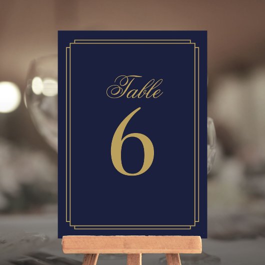 Art Deco Navy Blauw en Gouden Tafelnummer