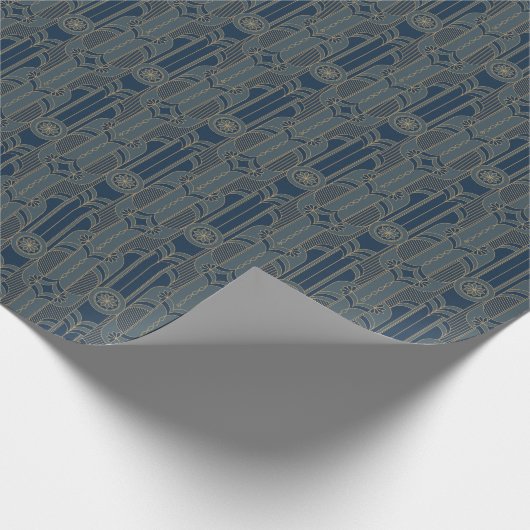 Art Deco Navy Blauw en verguld Goud Wrapping Papie Cadeaupapier (Hoek)