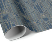 Art Deco Navy Blauw en verguld Goud Wrapping Papie Cadeaupapier (Rol Hoek)