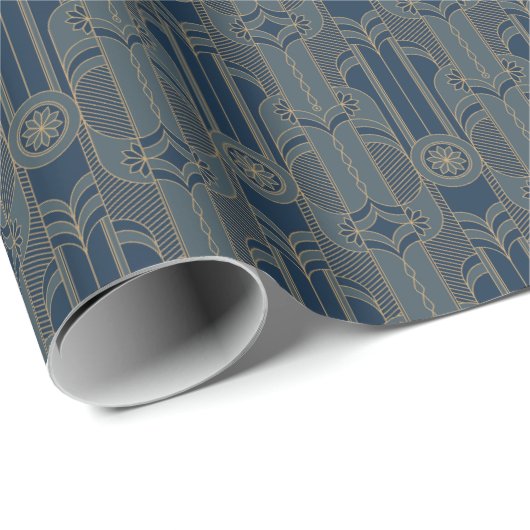 Art Deco Navy Blauw en verguld Goud Wrapping Papie Cadeaupapier (Rol Hoek)