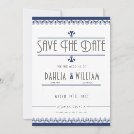 Art Deco  Navy Blauw en Zilver Save The Date
