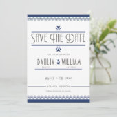 Art Deco Navy Blauw en Zilver Save The Date (Staand voorkant)