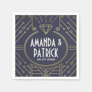 Art Deco  Navy Blauw & Gouden Bruiloft Servetten