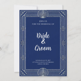 Art Deco Navy Blauw Zilveren Schelp Elegante Zeeva Kaart