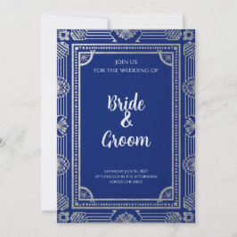 Art Deco Navy Blauwe Zilveren Grijs Kaart