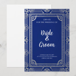 Art Deco Navy Blauwe Zilveren Grijs Kaart
