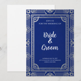 Art Deco Navy Blauwe Zilveren Grijs Kaart