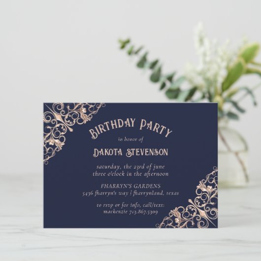 Art Deco Navy Blue en Blush | Geometrisch Kaart (Staand voorkant)