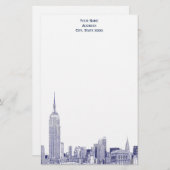 Art Deco Navy Blue NYC Skyline Etch 01 Stationery Briefpapier (Voorkant / Achterkant)