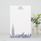 Art Deco Navy Blue NYC Skyline Etch 01 Stationery Briefpapier (Staand voorkant)
