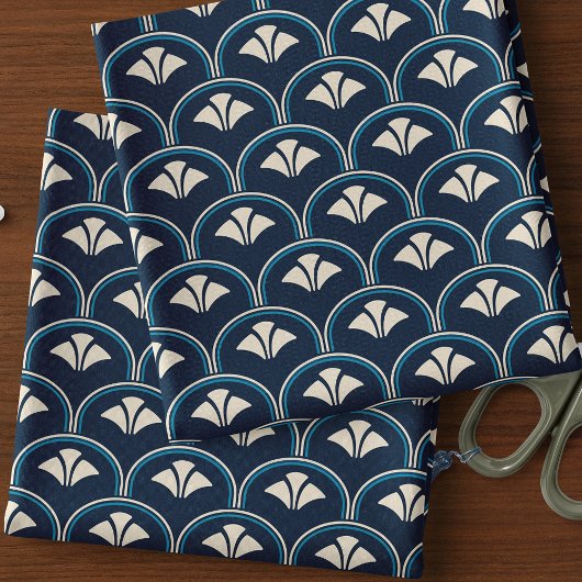Art Deco Navy Blue Scallop Stof