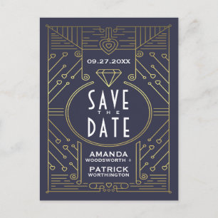 Art Deco Navy Bruiloft Save The Date Kaarten