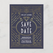 Art Deco  Navy Bruiloft Save The Date Kaarten (Voorkant)