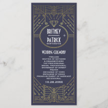 Art Deco  Navy en Gold huwelijksprogramma's