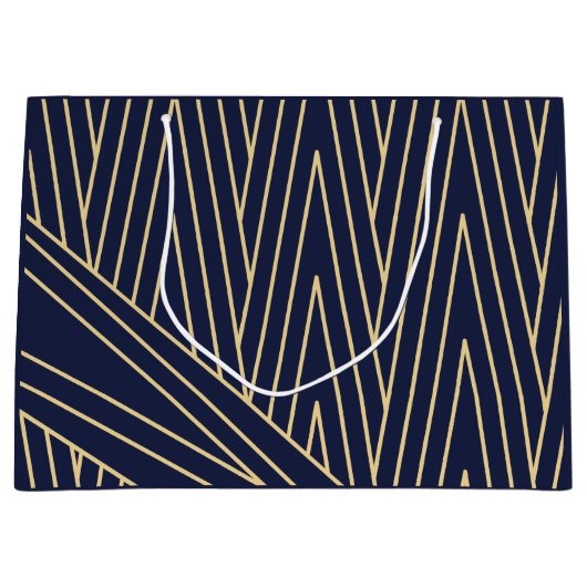 Art Deco Navy en Gold Large Gift Bag Groot Cadeauzakje (Voorkant)