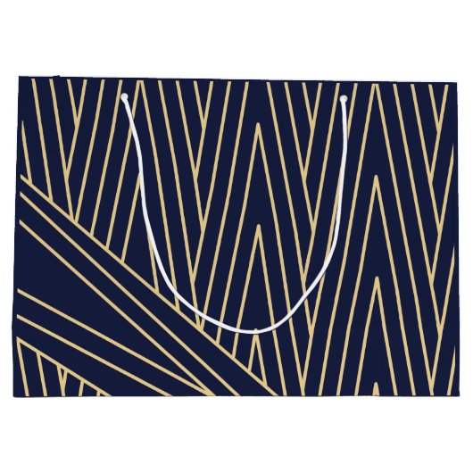 Art Deco Navy en Gold Large Gift Bag Groot Cadeauzakje (Achterkant)