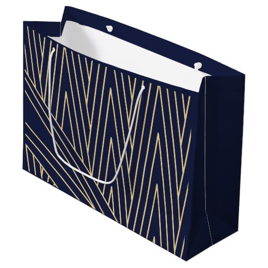 Art Deco Navy en Gold Large Gift Bag Groot Cadeauzakje (Voorkant Gekanteld)