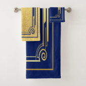 Art Deco Navy en Gold Lijst Bad Handdoek (Insitu)