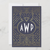 Art Deco Navy en gouden bruiloft uitnodigingen (Achterkant)