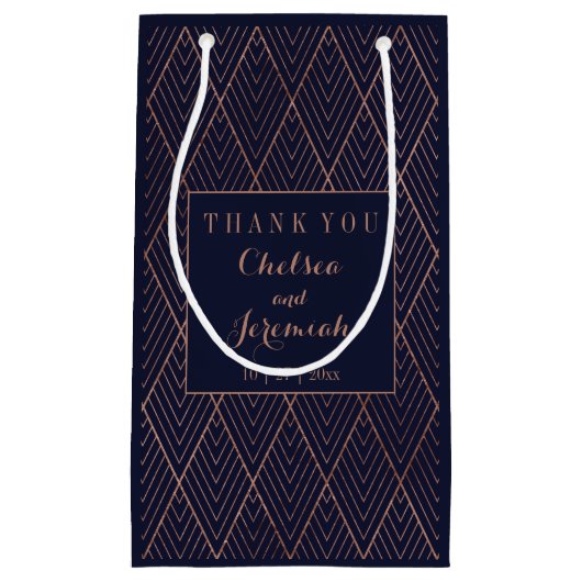 Art Deco Navy Gold Custom Name Klein Cadeauzakje (Voorkant)