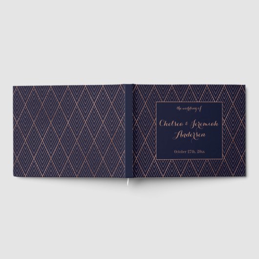 Art Deco Navy Gold Custom Wedding Gastenboek (Volledig)