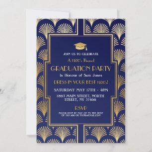 Art Deco Navy Gold Gatsby Party Afstuderen uit 192 Kaart