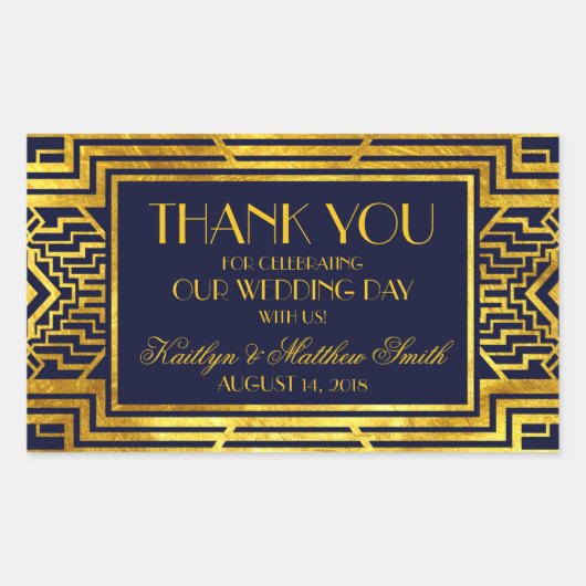 Art Deco Navy Goud Geometrisch Modern Rechthoekige Sticker (Voorkant)