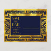 Art Deco Navy Goud Geometrisch Modern Save the Dat Aankondigingskaart (Achterkant)