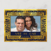 Art Deco Navy Goud Geometrisch Modern Save the Dat Aankondigingskaart (Voorkant)