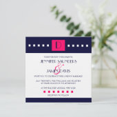 Art Deco Navy Pink Monogram D Wedding Invitations Kaart (Staand voorkant)