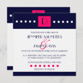 Art Deco Navy Pink Monogram D Wedding Invitations Kaart (Voorkant / Achterkant)