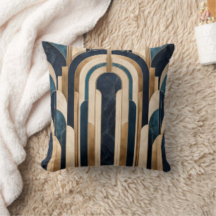 Art Deco Navy Teal Goud Architecturale Worp Kussen