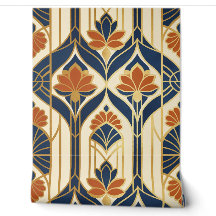 Art Deco Navy Terracotta & Goud Lotus Bloem