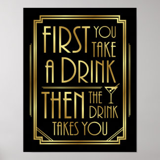 Art Deco neemt een DRINK-teken afdrukken Poster